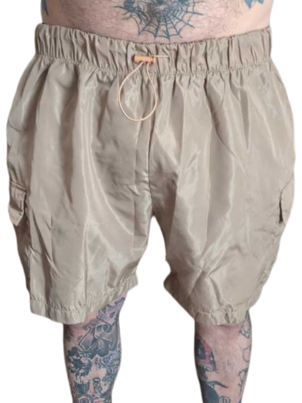 boohooMAN Nylon Cargo Shorts | Beige Gorpcore Techwear Style | Size XL